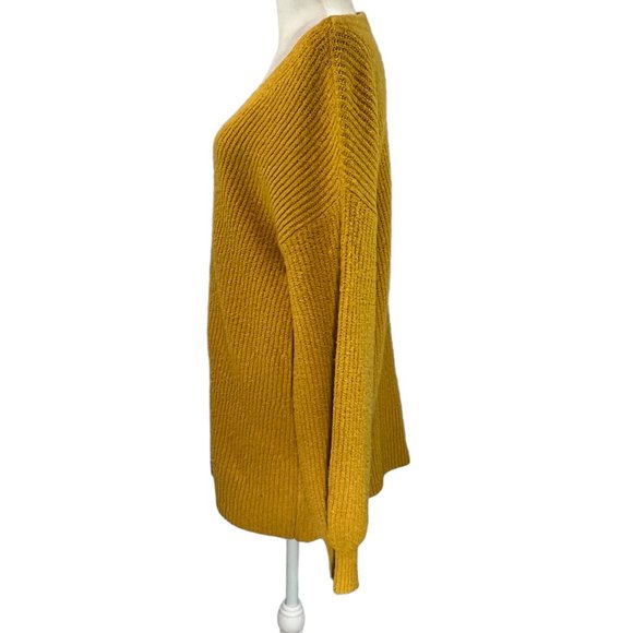Like new LOU & GREY Mustard Yellow V-Neck Drawstring Side Sweater Size M… - Picture 2 of 9